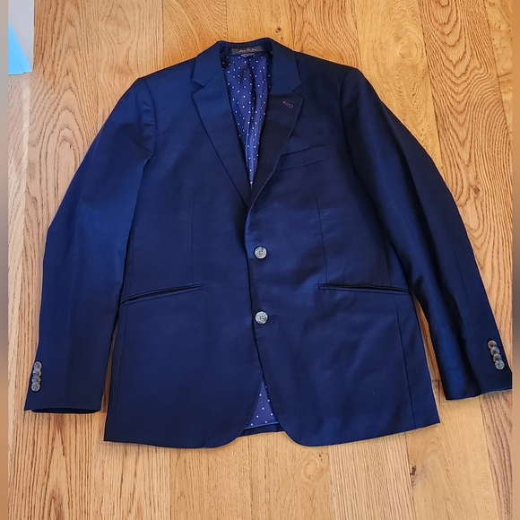 Indochino Wool Mohair Navy Suit Jacket Blazer sz 40R Pants sz 34 Two Button Blue - Picture 1 of 14